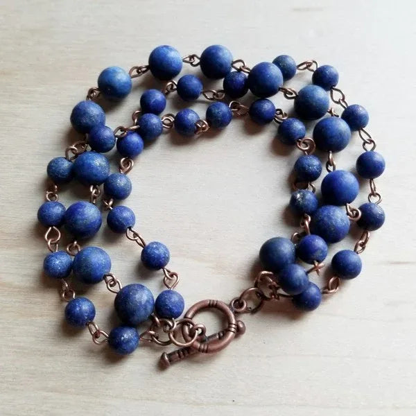 Frosted Blue Lapis Triple Strand Bracelet - Western Grace Collective