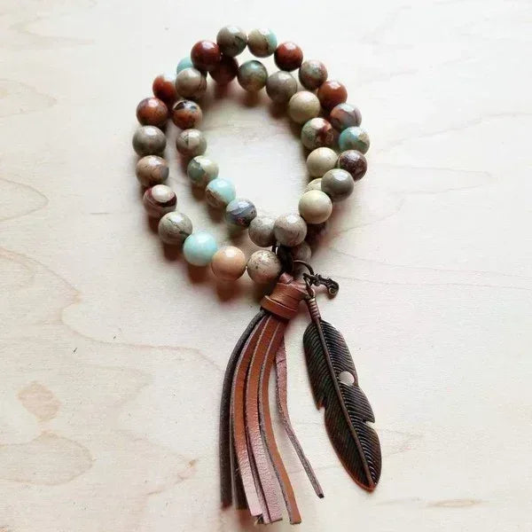Aqua Terra Double Strand Bracelet with Tassel - Western Grace Collective
