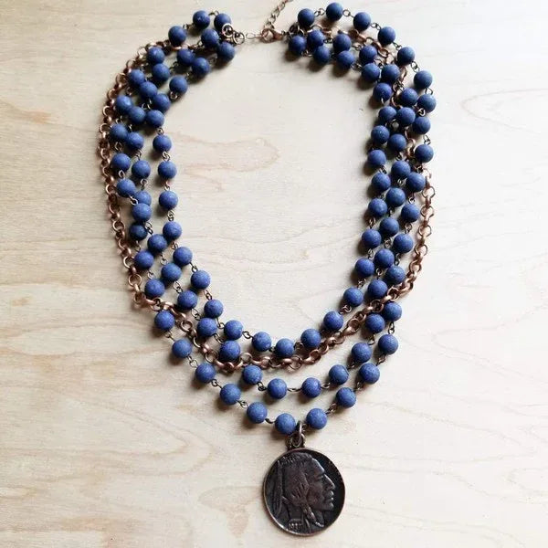 Blue Lapis Collar Necklace with Indian Head Coin - Western Grace Collective