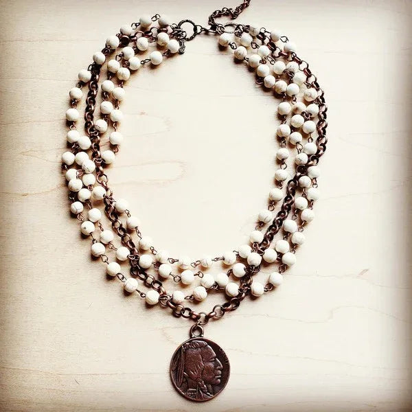 White Turquoise And Necklace with Copper Coin - Western Grace Collective