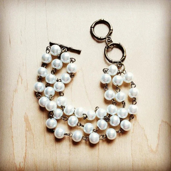 Pearl Triple Strand Bracelet - Western Grace Collective
