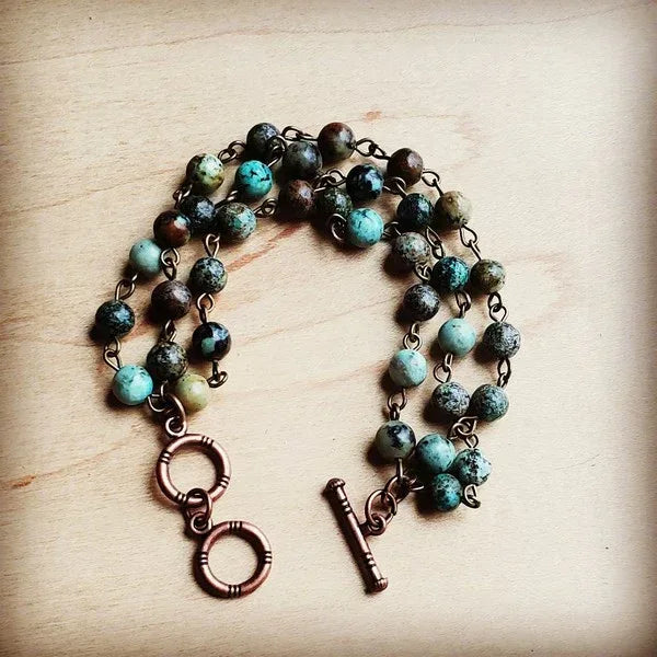 African Turquoise Triple Strand Bracelet - Western Grace Collective
