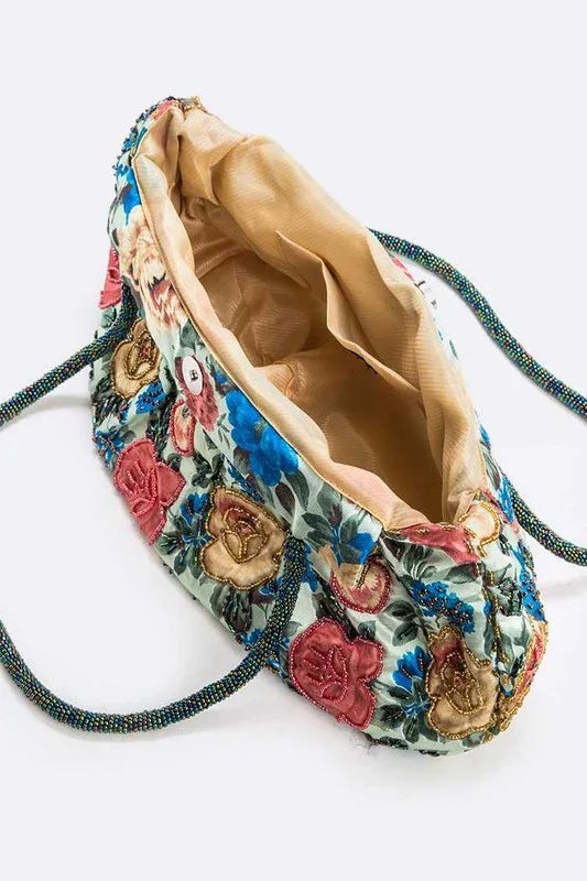 Flower Seed Beads Embellished Soft Shoulder Bag - Western Grace Collective