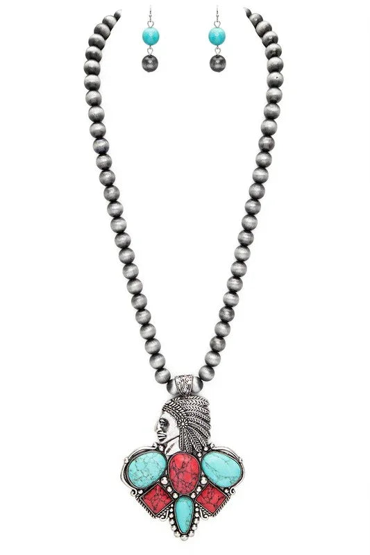 Mix Stone Pendant Oversize Western Necklace Set - Western Grace Collective