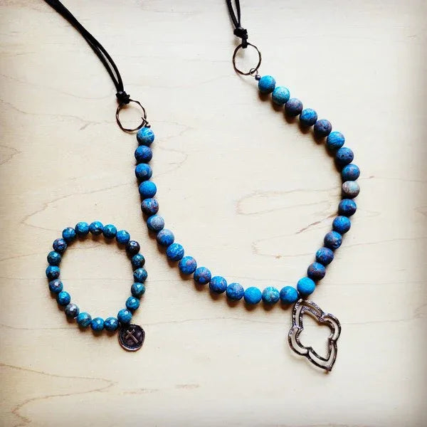 Blue Chrysocolla Stretch Bracelet w/ Coin - Western Grace Collective