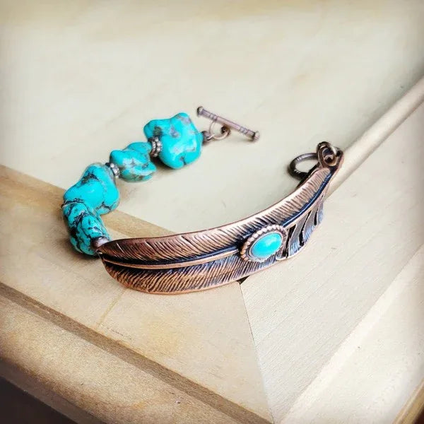 Turquoise Feather Beaded Bracelet - Western Grace Collective