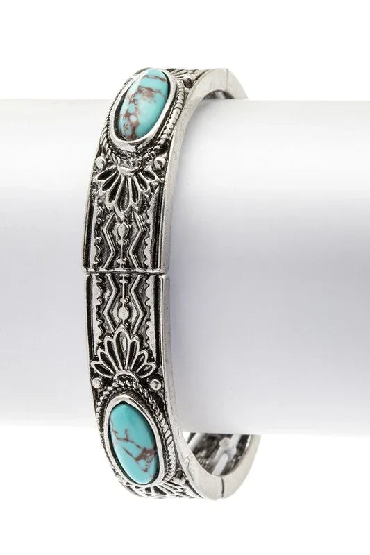 Turquoise Pave Engraved Western Stretch Bracelet - Western Grace Collective