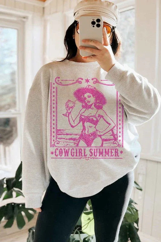 COWGIRL SUMMER WESTERN OVERSIZED SWEATSHIRT - Western Grace Collective