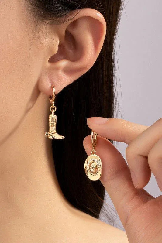 Cowboy boot and hat huggie hoop earrings - Western Grace Collective