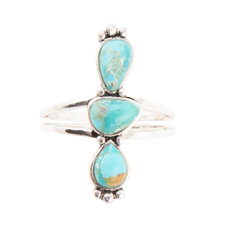Linear Triple Stone Blue Turquoise and Sterling Silver Ring - Western Grace Collective