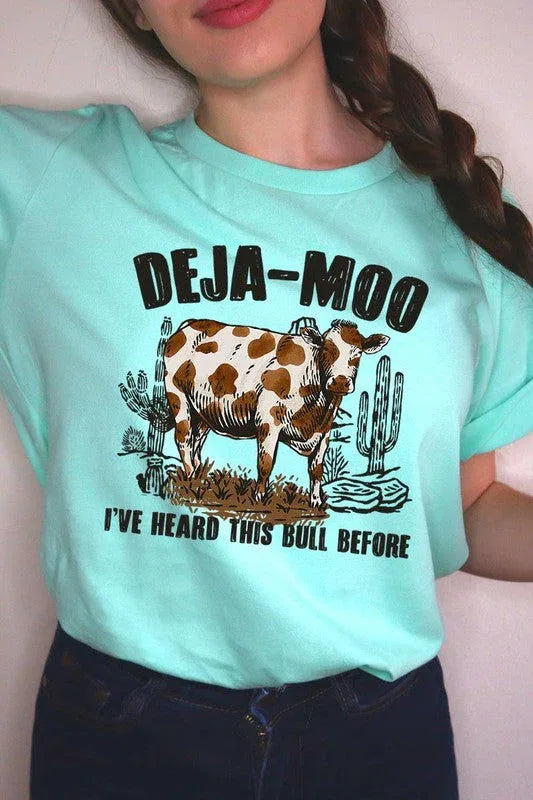 Deja Moo Bull Western Cow Graphic T Shirts - Western Grace Collective