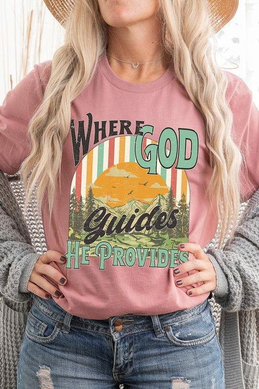 God Guides Provides Christian Graphic T Shirts - Western Grace Collective