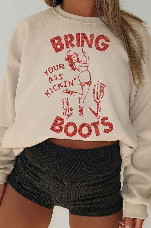 KICKIN BOOTS WESTERN COUNTRY OVERSIZED SWEATSHIRT - Western Grace Collective