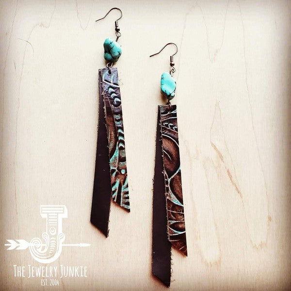 Leather Rectangle Earring in Turquoise Floral - Western Grace Collective