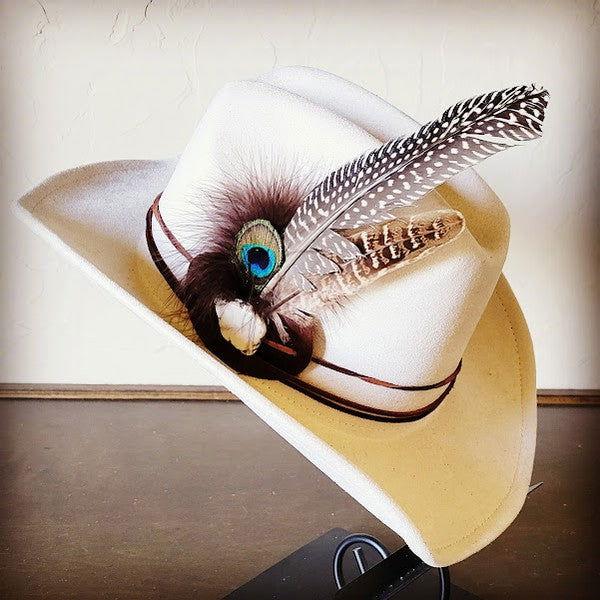 White Turq. Blue Feather Hat Band-Band Only - Western Grace Collective