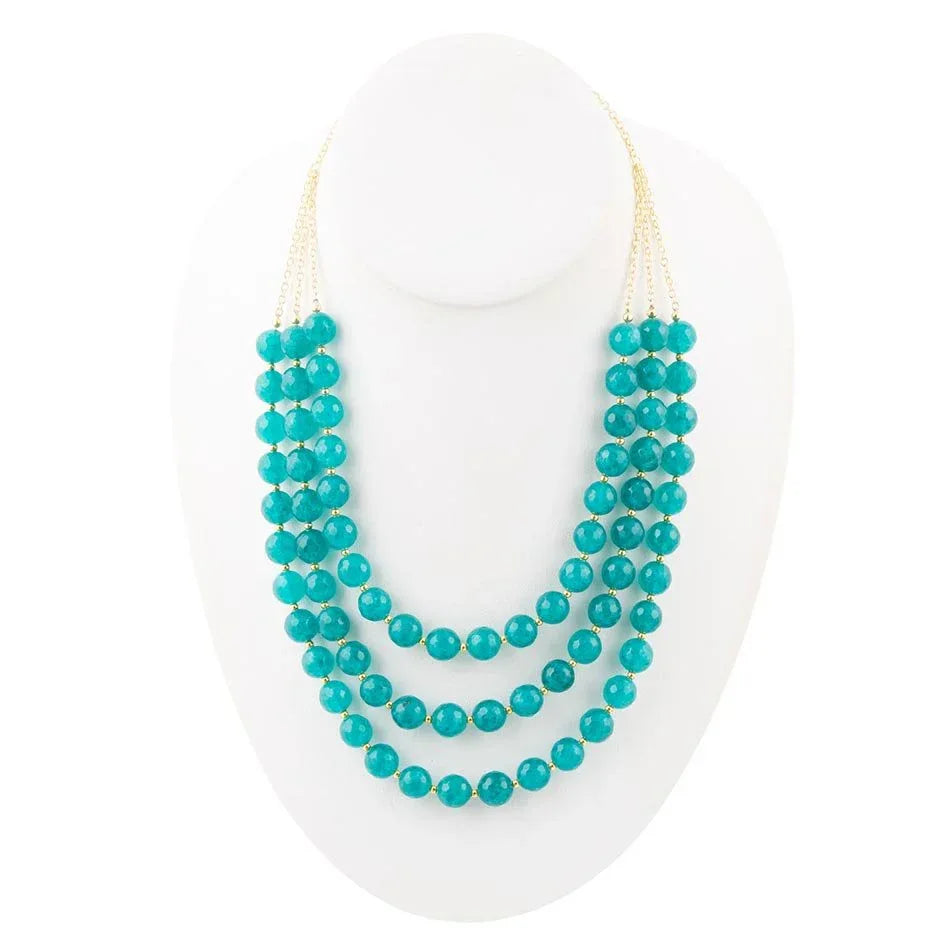 Argo Blue Teal Jade Triple Strand Golden Necklace - Western Grace Collective