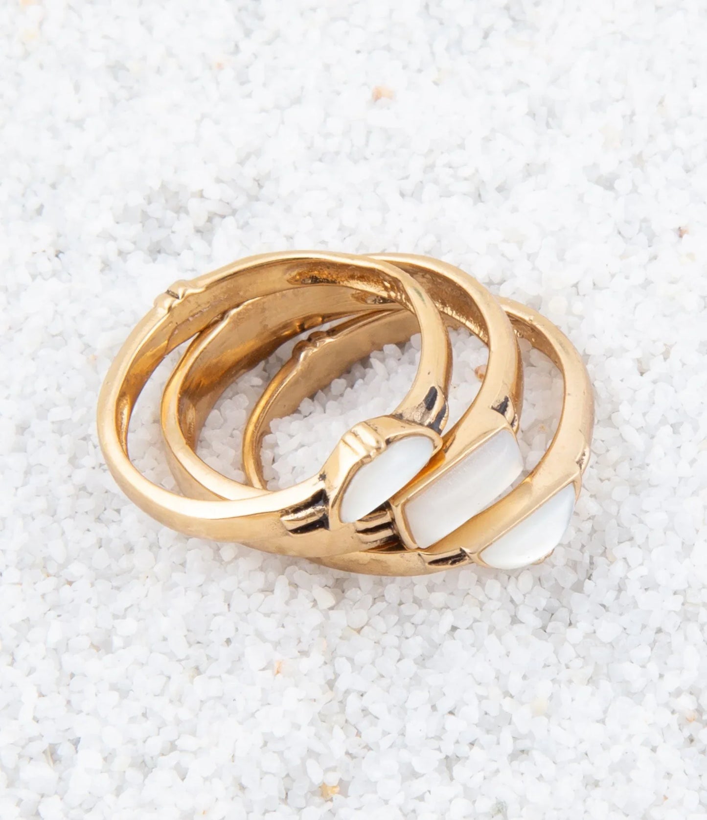Baguette White Mother of Pearl Golden Stack Ring Set - Western Grace Collective