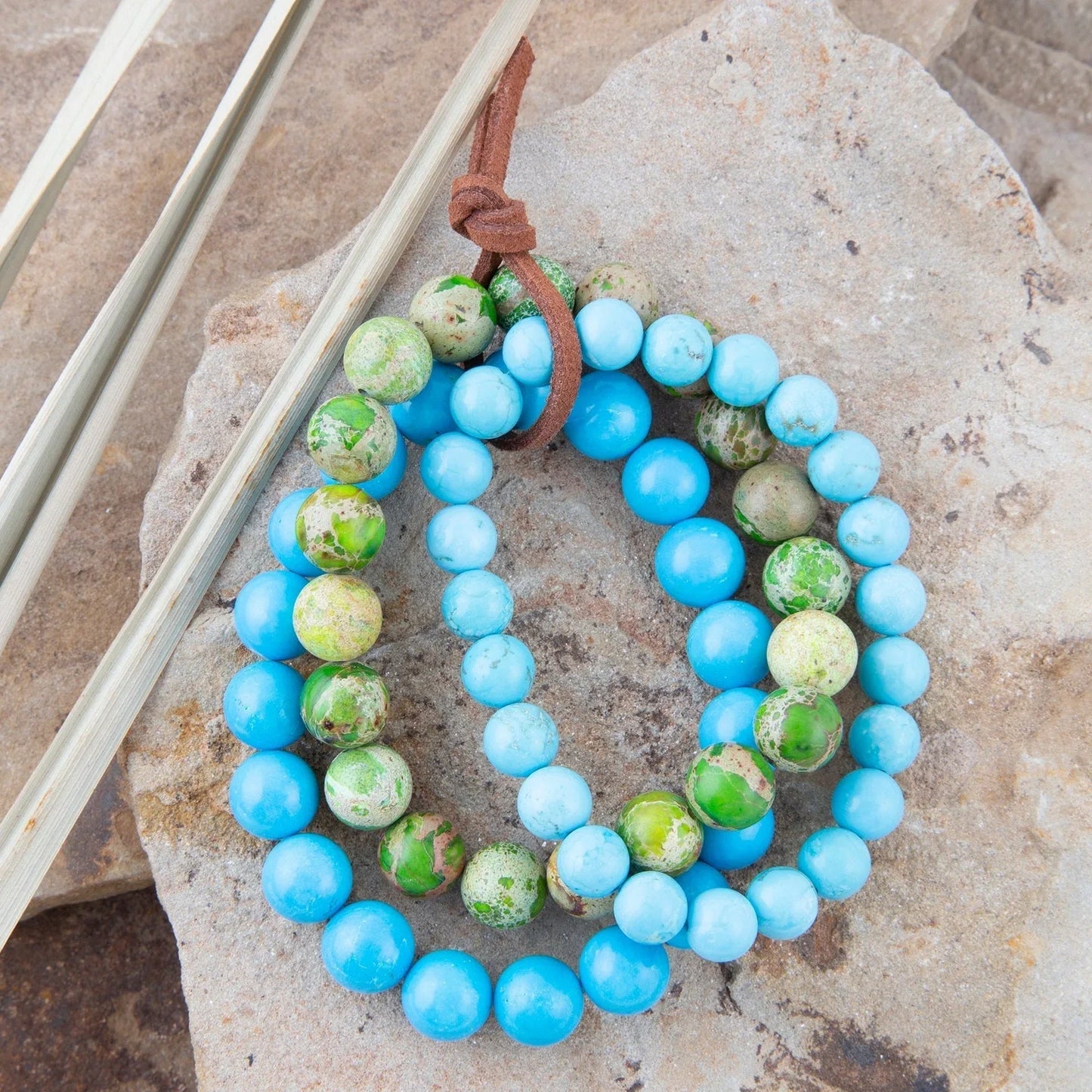 Fresh Twist Lime and Blue Turquoise Stack Bracelet Set - Western Grace Collective