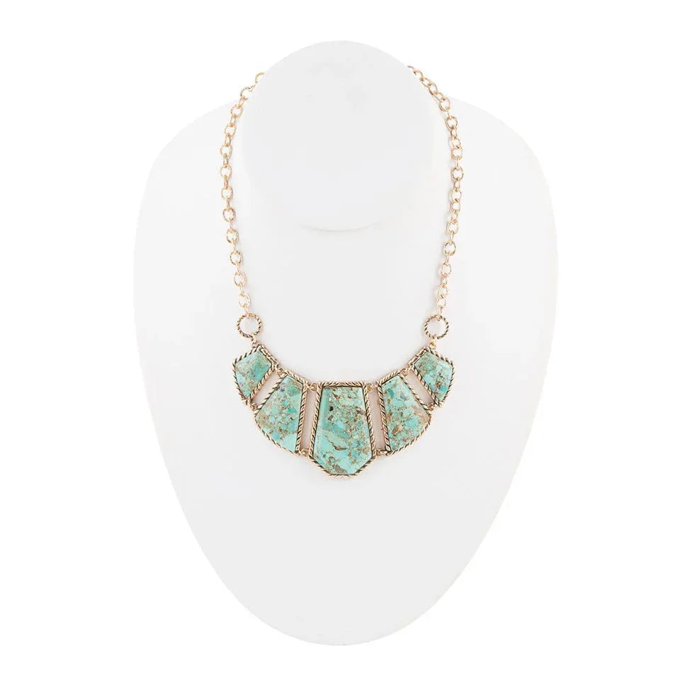 Blue Turquoise and Goldtone Statement Necklace - Western Grace Collective