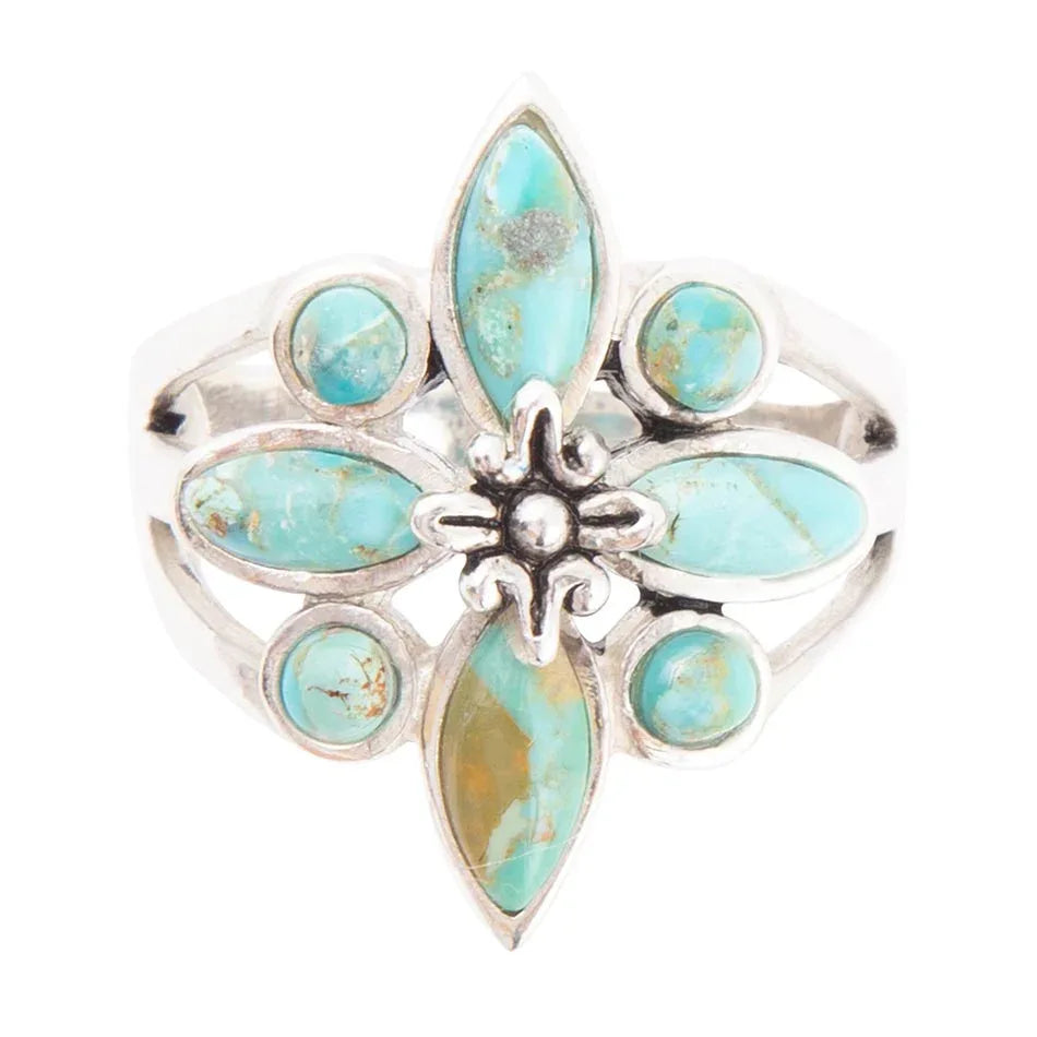 Floral Blue Turquoise and Sterling Silver Statement Ring - Western Grace Collective