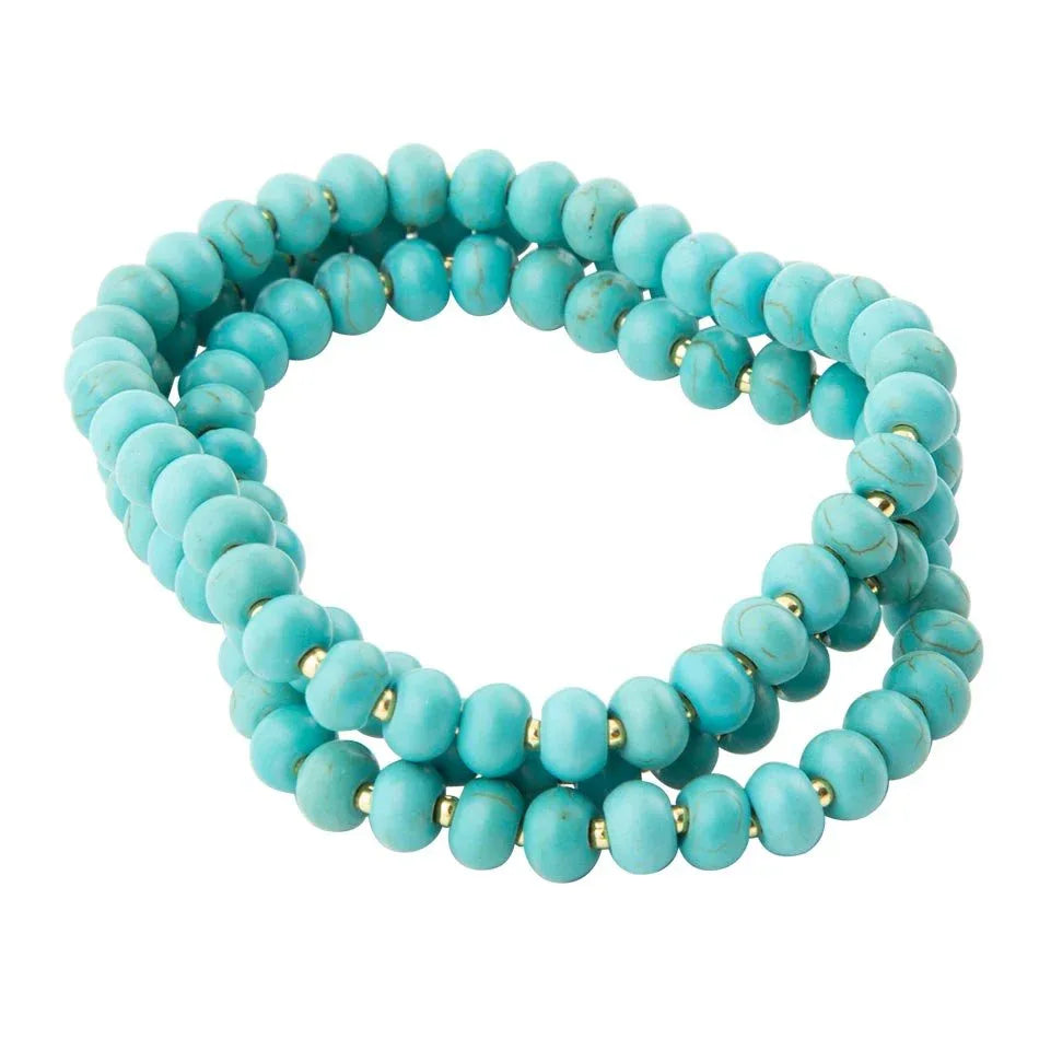 Blue Turquoise Magnesite Golden Bracelet Set - Western Grace Collective