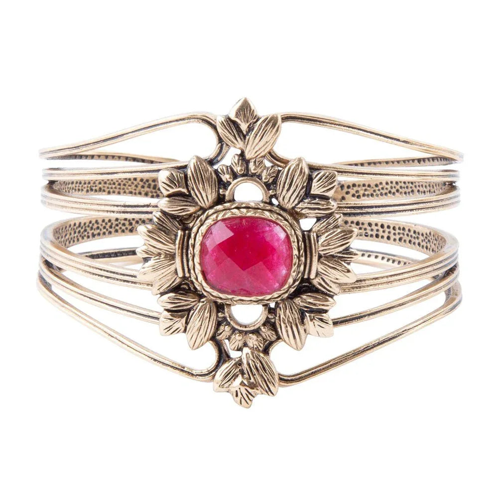 Bordeaux Quartz and Bronze Ornate Cuff Bracelet - Western Grace Collective