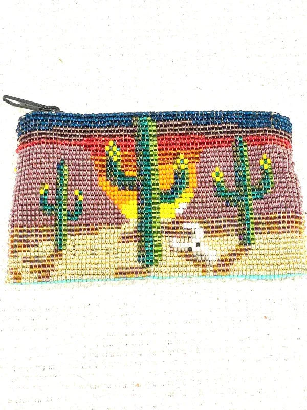 Handmade Beaded Saguaro Desert Coin Purse Dark - Western Grace Collective
