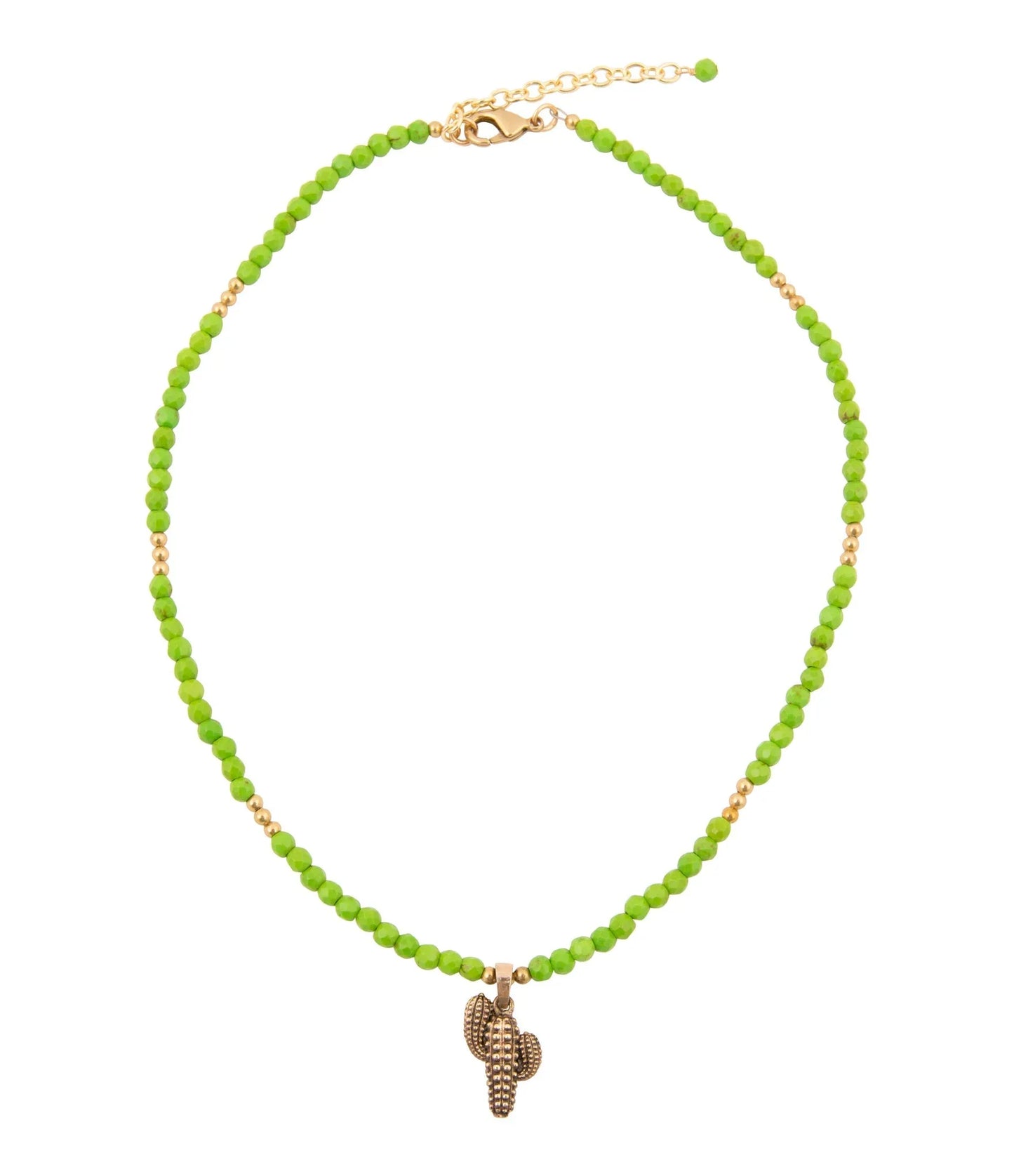 Charmed Cactus Lime Green Turquoise Golden Pendant Necklace - Western Grace Collective