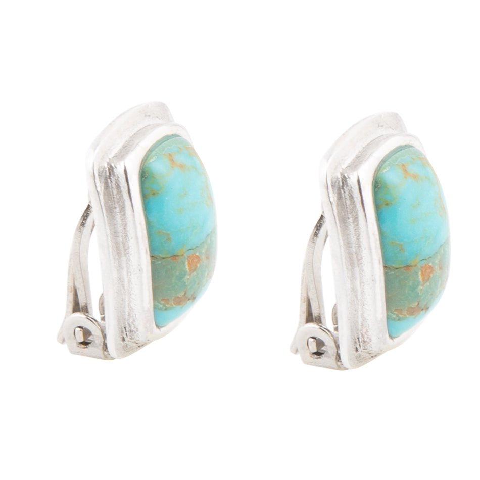 Fiji Isles Blue Turquoise Sterling Silver Clip Earrings