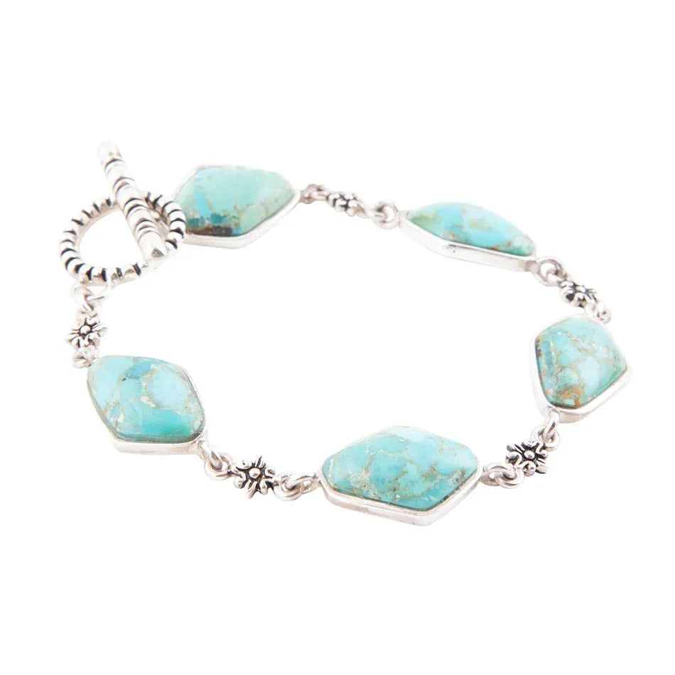 Linked Blue Turquoise and Sterling Silver Bracelet - Western Grace Collective