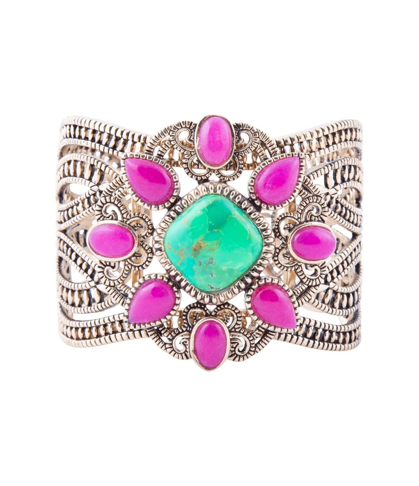 Madeira Lime and Pink Agate Statement Golden Cuff Bracelet - Western Grace Collective