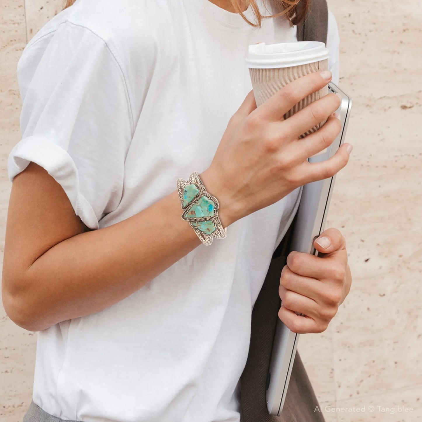 Maltese Blue Turquoise Golden Cuff Bracelet - Western Grace Collective