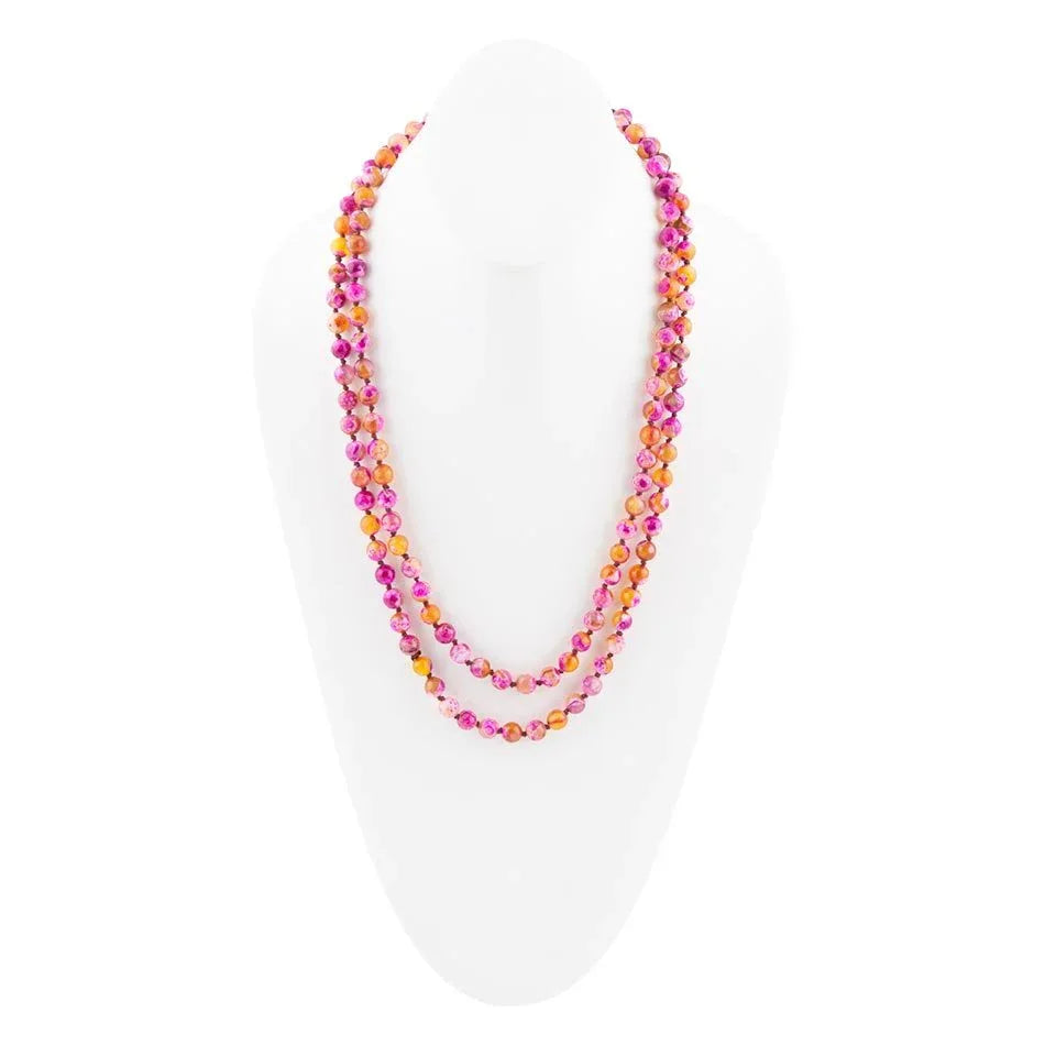 Pink Agate Knotted Long Necklace - Western Grace Collective