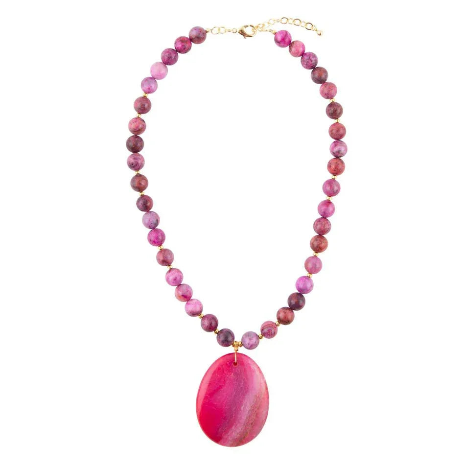 Pink Magenta Dreams Agate Slab Pendant Necklace - Western Grace Collective