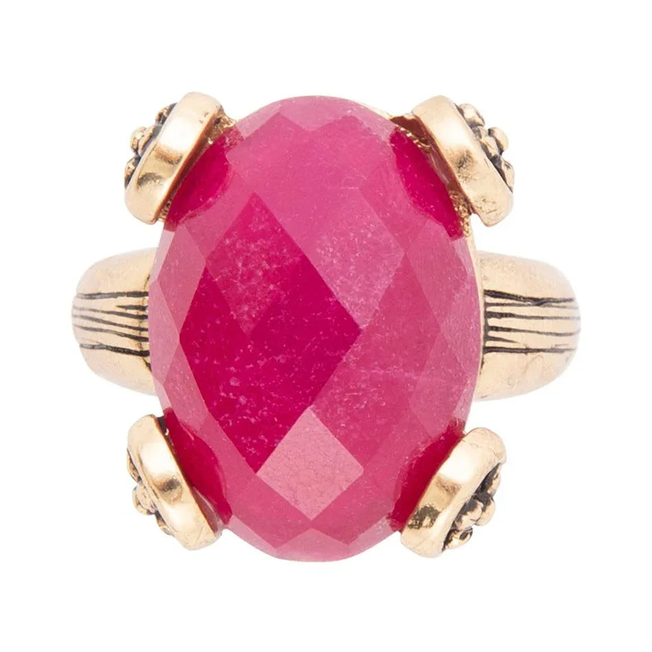 Faceted Red Raspberry Quartz Golden Statement Ring - Western Grace Collective