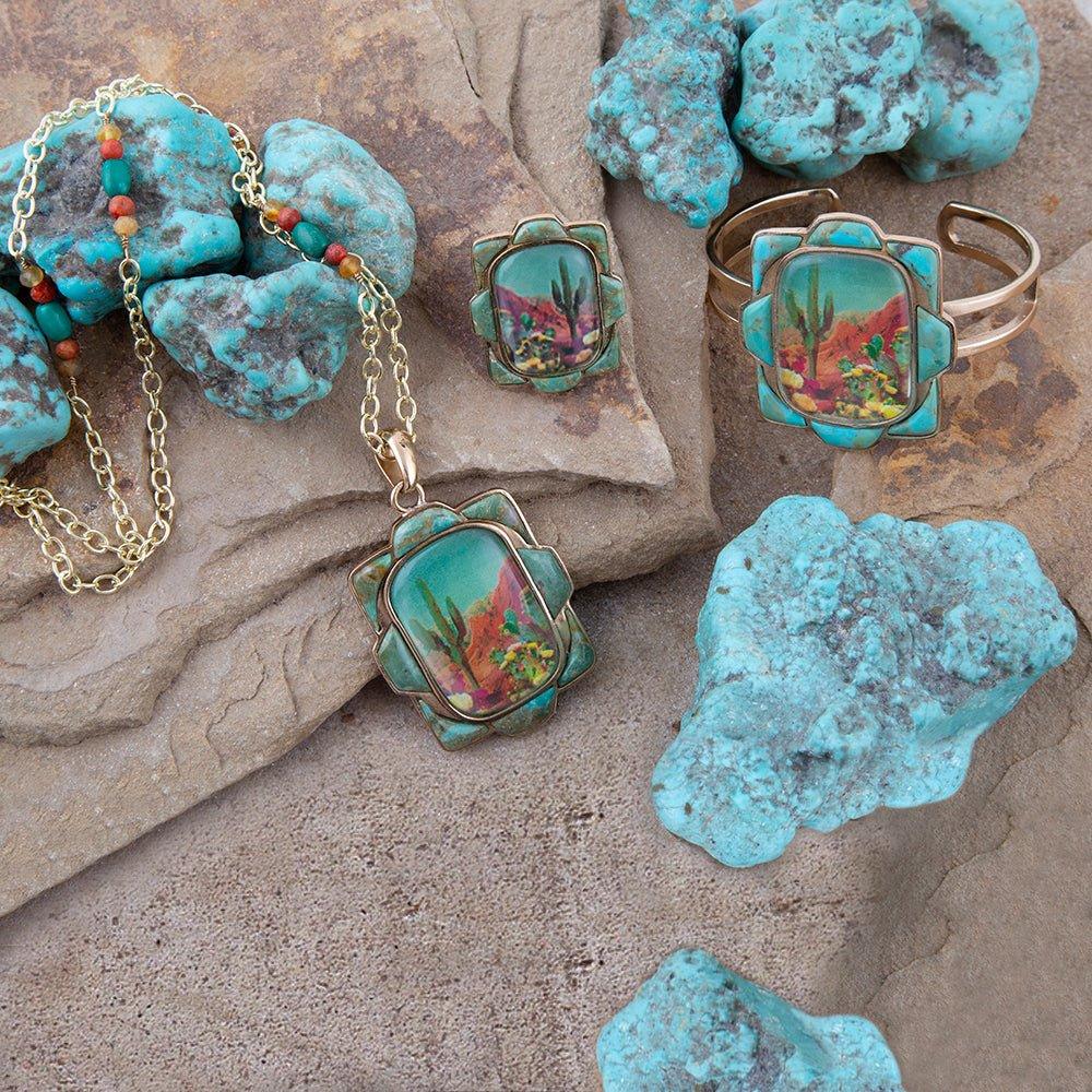 Scenic Desert Sedona Blue Turquoise Golden Ring - Western Grace Collective