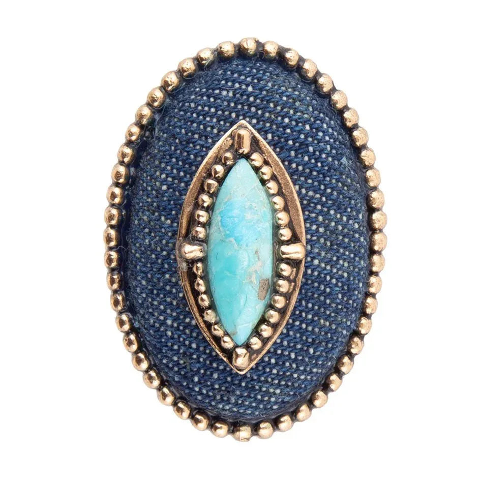 Stacked Blue Turquoise and Denim Golden Statement Ring - Western Grace Collective
