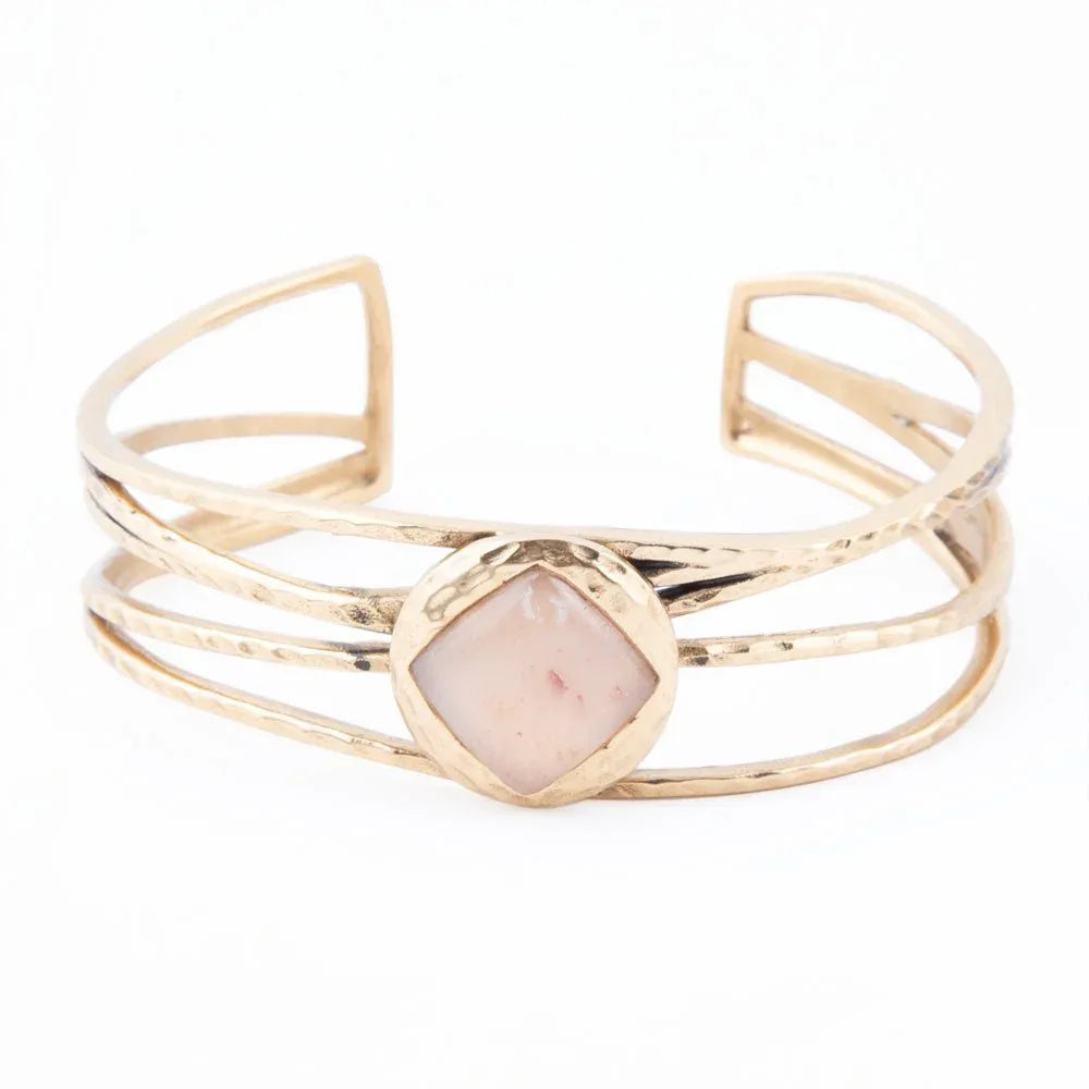 Terra Peach Moonstone and Golden Cuff Bracelet - Western Grace Collective