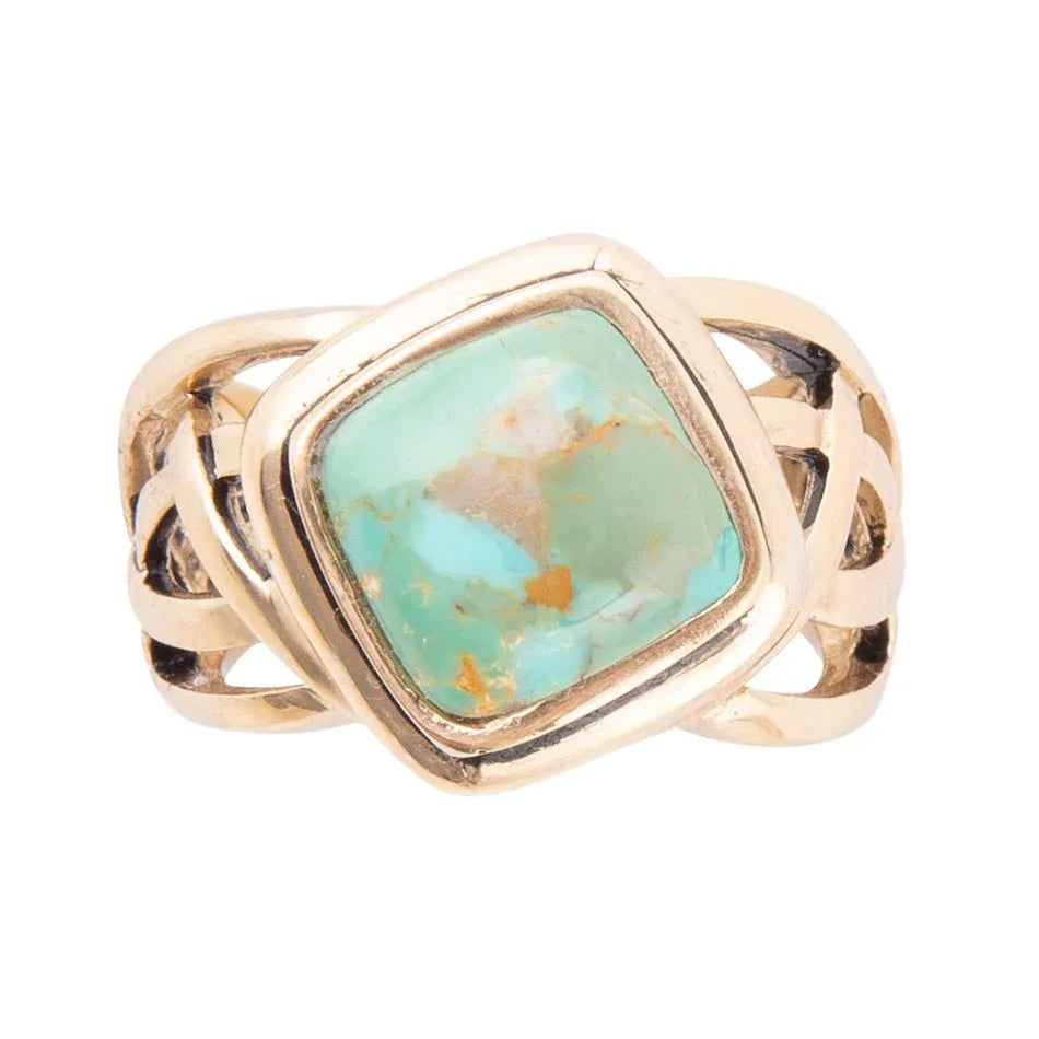 Blue Turquoise and Golden Bronze Cut Out Ring - Western Grace Collective