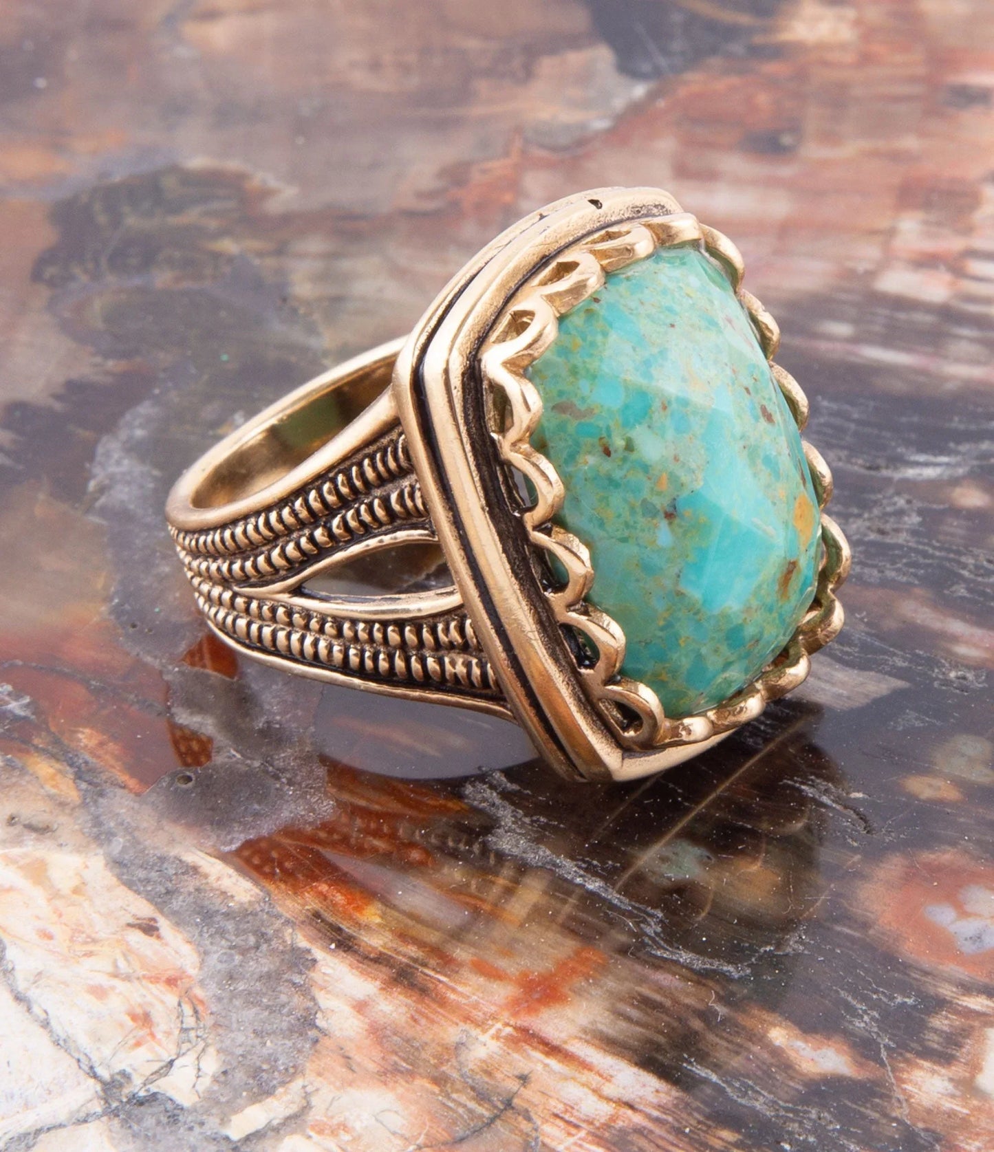 Blue Turquoise and Golden Cocktail Ring - Western Grace Collective