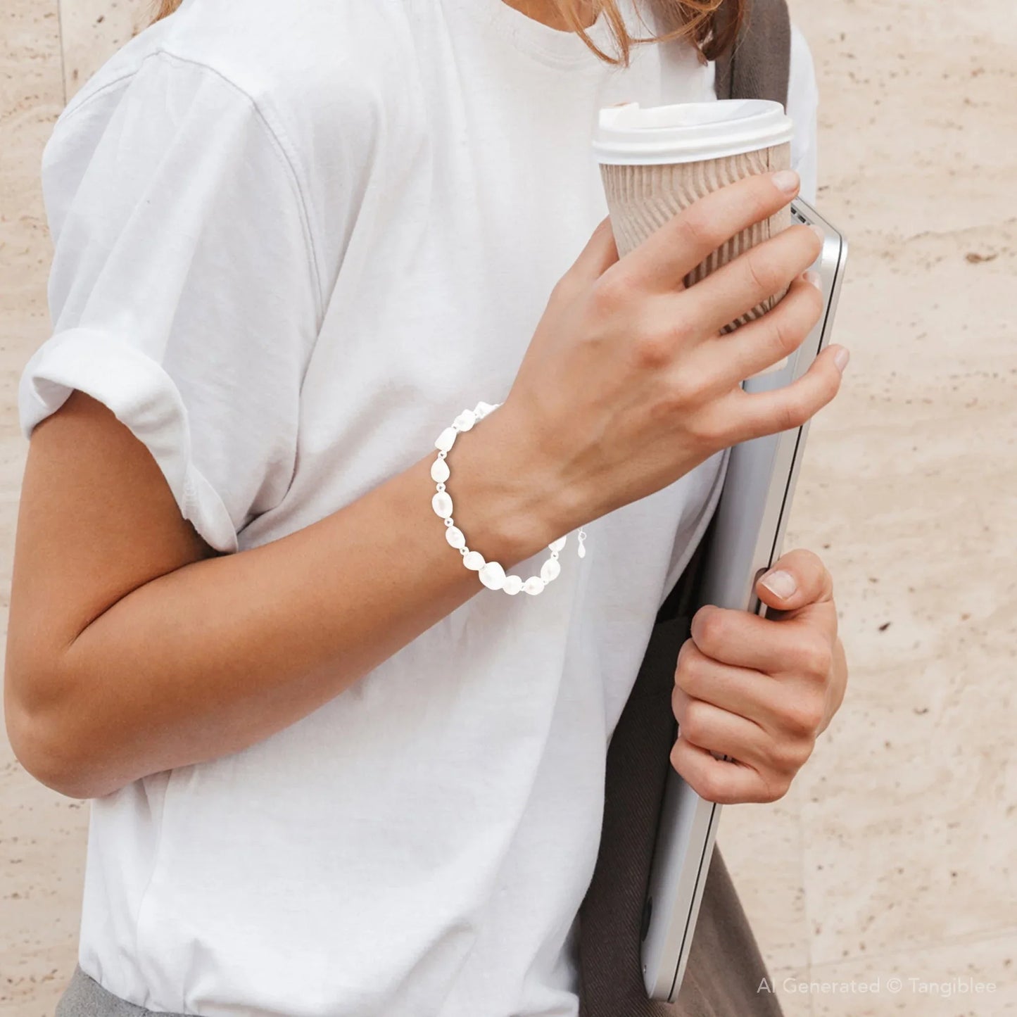 White Pearl Beaded Sterling Silver Bracelet - Western Grace Collective