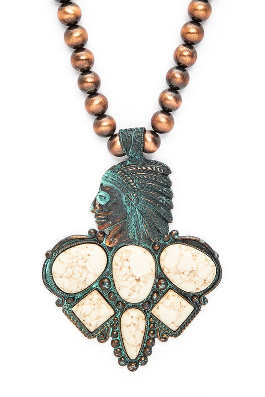 Mix Stone Pendant Oversize Western Necklace Set