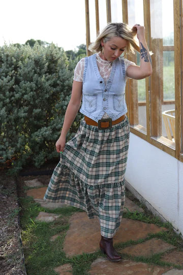 GREEN PLAID FLANNEL SKIRT-PREORDER