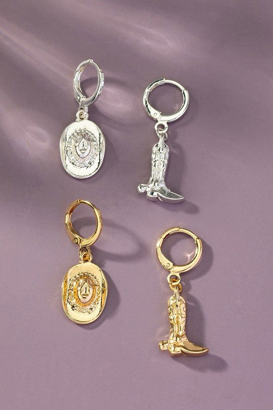 Cowboy boot and hat huggie hoop earrings - Western Grace Collective