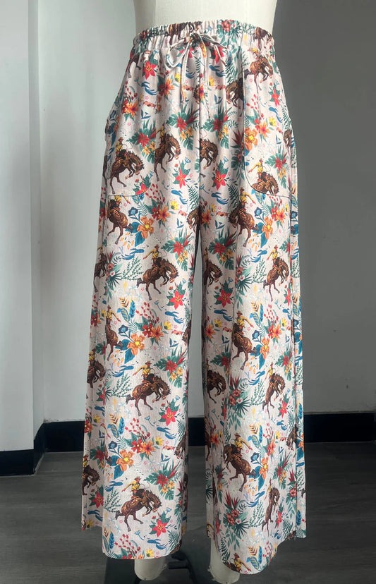 Tropical Floral Bucking Horse Pants