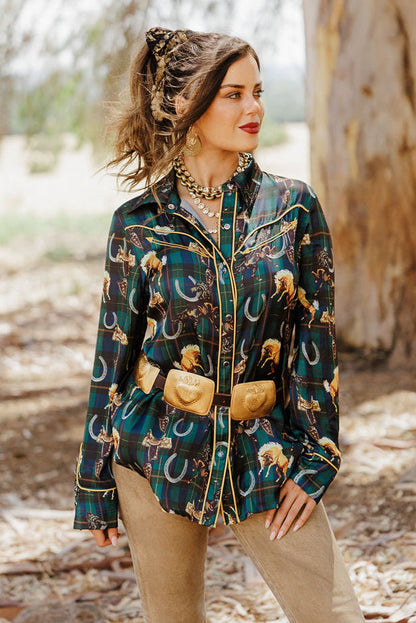 Lucky Plaid Pony Buck Button Up