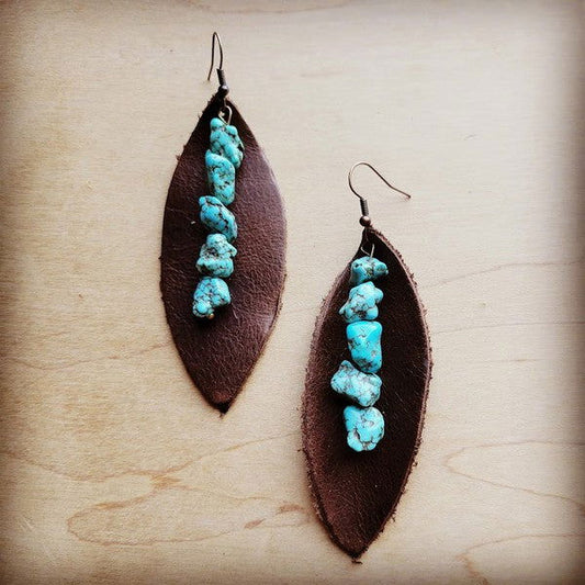 Leather Oval Hair-on-Hide Earring w/ Turquoise - Western Grace Collective