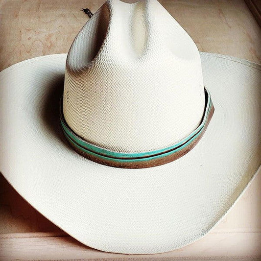 Turquoise Navajo Embossed Leather Hat Band - Western Grace Collective