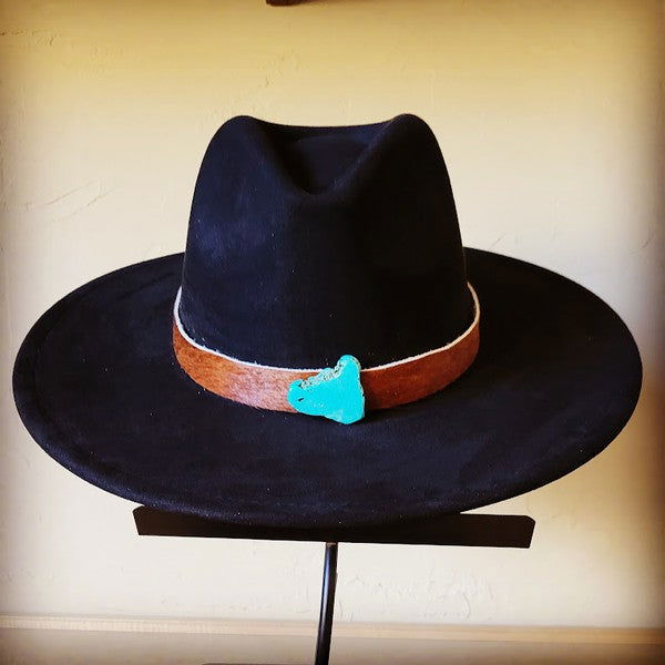 Dark Hide Leather Hat Band Only w/ Turquoise Slab - Western Grace Collective