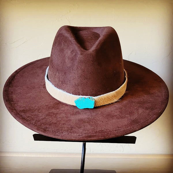 Light Hair Leather Hat Band Only w/ Turquoise Slab - Western Grace Collective